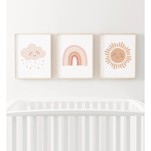 Neutral Rainbow Wall Art Set of 3 Prints, Sun Rainbow Cloud, PRINTABLE Wall Art, Girl Nursery Decor, Kids Room Decor, DIGITAL DOWNLOAD
