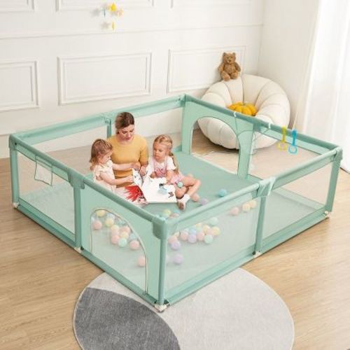 Gotgelif 71"x59" 4-panel Baby Playpen Spacious & Secure Foldable Playard Green
