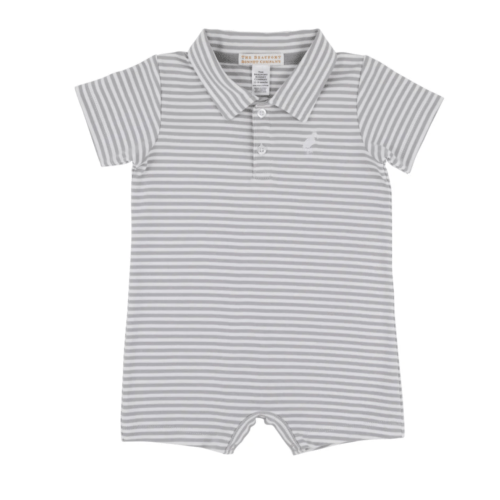 Sir Proper's Romper - Grantley Gray Stripe with Worth Avenue White
