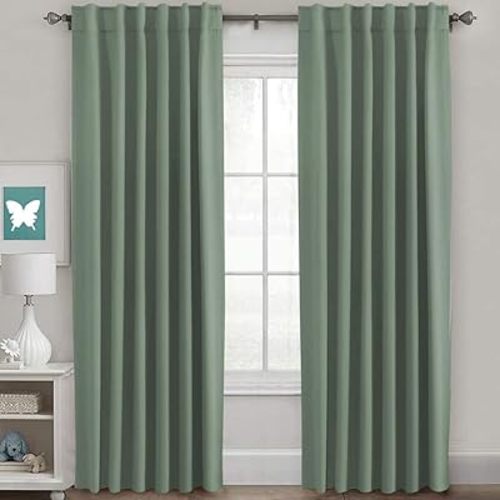 H.VERSAILTEX Blackout Curtains Thermal Insulated Window Treatment Panels Room Darkening Blackout Drapes for Living Room Back Tab/Rod Pocket Bedroom Draperies (2 Panels, Green Bay, 52 x 84 Inch)