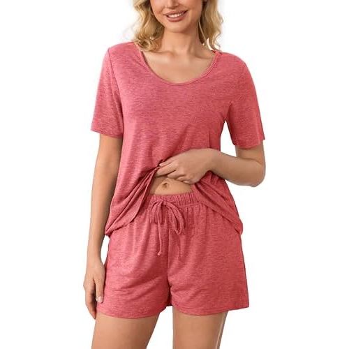 MOYEE Womens Pajama Sets Soft Short Sleeve Shirt and Shorts 2 Pieces Lounge Outfit Sets with Pockets