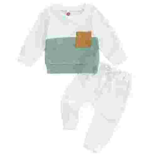 Caqnni Toddler Baby Boy Girl Clothes Winter Contrast Color Color Long Sleeve Pullover Sweatshirt Pants 2Pcs Fall Outfits Set (0-6 Months,Z044-White)