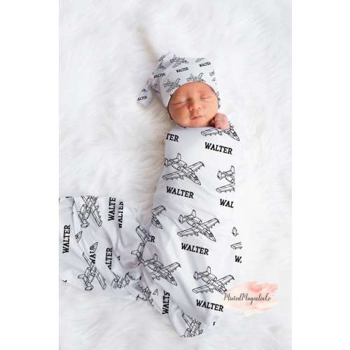 Personalized A-10 Warthog Pilot Military Baby Boy Name Custom Swaddle Gift Idea For Baby, Baby Name Swaddle Blanket Photo Prop, Newborn Boy