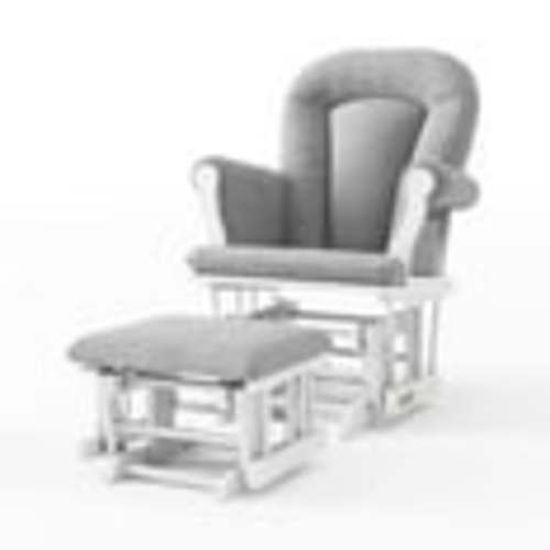 Child Craft Cozy Glider and Ottoman in Matte White Finish with Light Gray Cushion