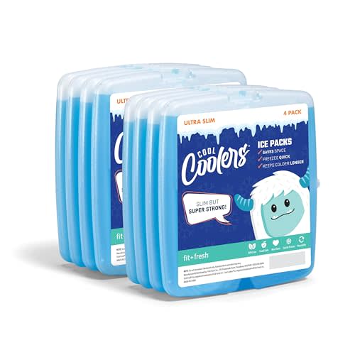 Cool Coolers by Fit & Fresh Slim Ice Packs, Quick Freeze, Space-Saving, Reusable Ice Packs for Lunch Boxes & Coolers