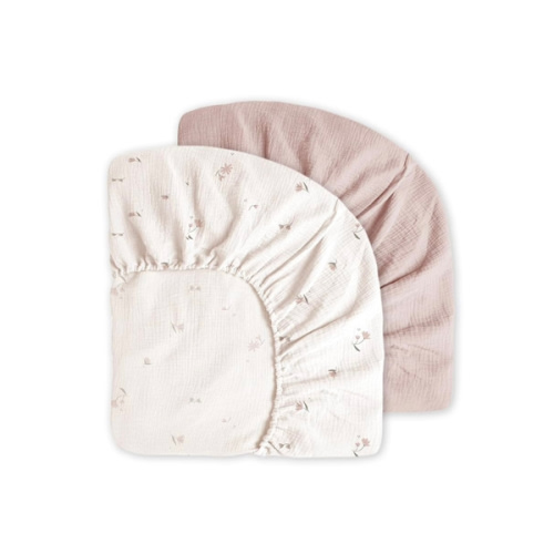 Little Grape Land Muslin Crib Sheets Fitted for Boys and Girls 2 Pack, 100% Cotton Baby Bed Sheets Soft Breathable, Neutral Fitted Baby Mattress Sheets for Standard Crib 52x28 inches, Fog Flower