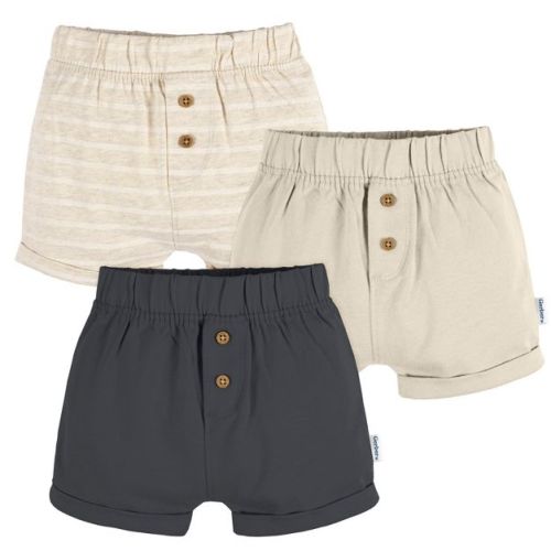 Gerber Neutral Baby Knit Shorts - Green/light Grey Heather/stripe - 6-9 Months - 3-pack
