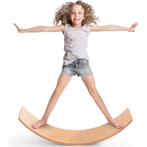 PLAY-IN-JOY Natural Wood Balance Board for Kids | Montessori Wobble Board for Toddlers & Children Ages 3-8, Open-Ended Waldorf Learning Toy for Indoor Play, Core Balance Trainer, Birthday & Christmas Gift 2026