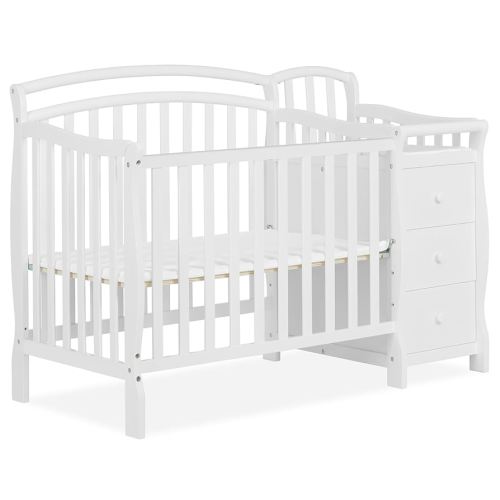 Dream On Me Casco 3-In-1 Mini Crib And Changing Table In White, Convertible Crib, Made Of Pinewood, Three Position Adjustable Mattress Height Settings
