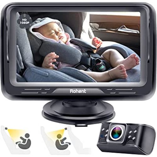 Rohent Baby Car Camera with Display HD 1080P Baby Car Mirror 5 Mins Easy Installation Crystal Night Vision Infant Travel Safety Kit N06