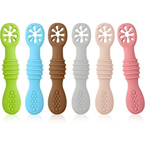 6pcs Silicone Baby Spoons, First Stage Toddler Utensils Baby Led Weaning Spoons BPA Free Baby Chew Spoon Training Spoon Set Toddler Self Feeding Utensils for Baby 6+ Months (6 Colors) Z20010