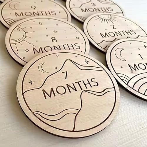 Jalon mensuel de bébé, disques en bois gravés pour photos de bébé et voyage de grossesse pour annonce de naissance et documentation de croissance, accessoires photo en bois clair (12 pièces) bohème, fantaisiste, inspiré de la nature douche et cadeau de ré
