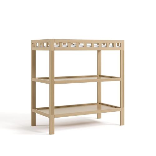 Storkcraft Morningside Changing Table (Driftwood) – GREENGUARD Gold Certified Baby Changing Table, Includes Waterproof Diaper Changing Pad, Easy 30-Minute Assembly, 2 Open Shelves for Storage