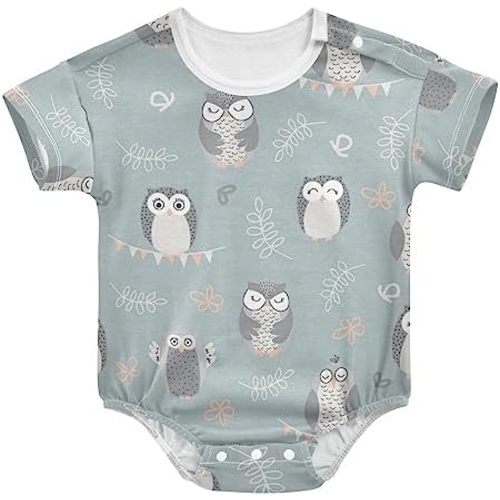 Wusikd Owls Baby Bubble Romper Newborn Boy Girl Short Sleeve Bodysuit Cute Summer Clothes Outfits 6M