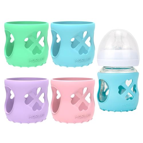 Morlike Silicone Baby Bottle Holder Sleeves Fit for Philips Avent Natural Glass Baby Bottles 4oz, 100% Silicone Baby Bottle Covers for SCY910, Protecting Glass Bottles, Dishwasher Safe (4 Pack)
