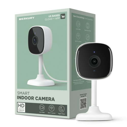 Merkury Smart Indoor Camera 1080p - Wi-Fi Security Camera with Night Vision, White (1-Pack)