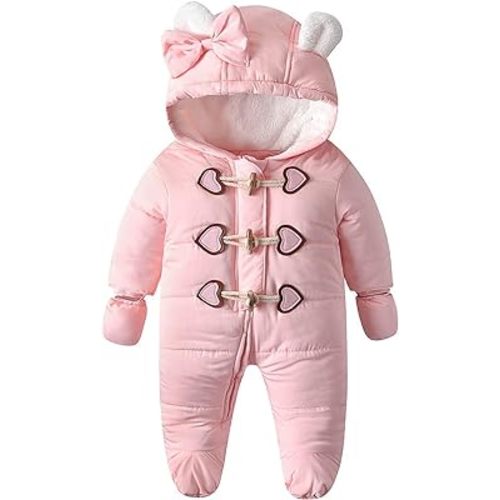 Simplee kids Baby Infant Boys Girls Snowsuit Winter Hooded Footed Warm Jumpsuit Outerwear with Gloves for 3-24 Months