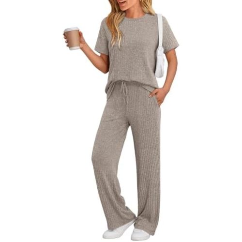 LILLUSORY 2 Piece Lounge Sets for Women Matching Summer Outfits Casual Ribbed Knit Pajamas Wide Leg Pants Trendy Clothes 2025