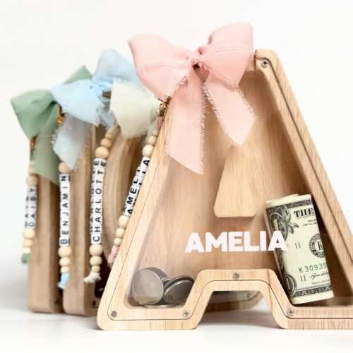 Personalized Letter Piggy Bank For Kids Keychain Letter Keepsake For Baby Girl Present For Baby First Piggy Bank For Baby Boy Nursery Decor