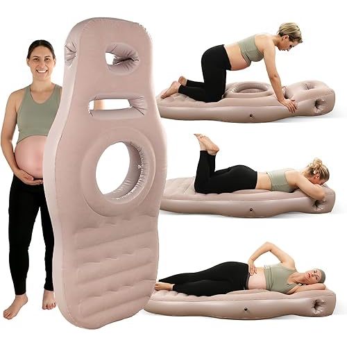 Inflatable Full Body Pregnancy Pillow, Full Body Maternity Airbed with Belly Hole for Comfort – Best Prone Sleeping Support for Pregnant Women, Includes Electric Air Pump, Gray