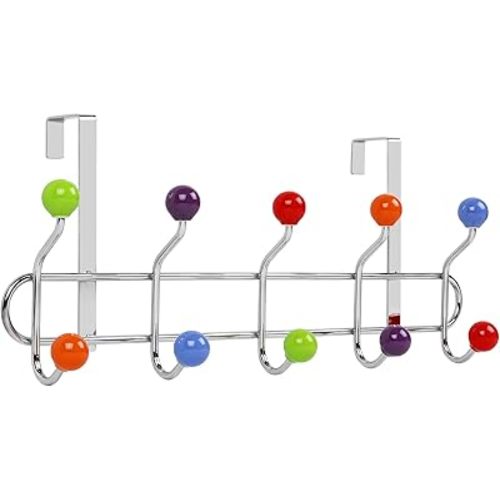 Galashield Over The Door Hook Multi Color Ceramic Knobbed Hooks and Stainless Steel Organizer Door Hanger Towel Rack
