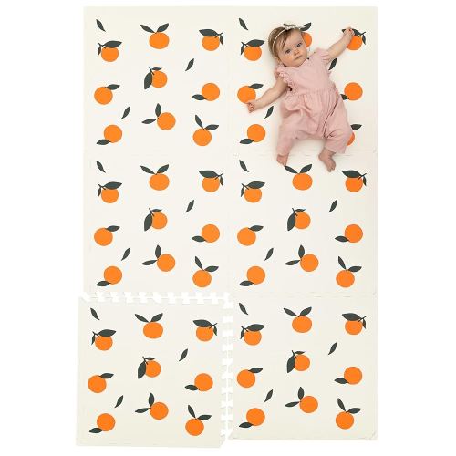Childlike Behavior Baby Play Mat - 72x48-Inch Tummy Time Mat - 6-Piece Interlocking Foam Floor Tiles for Toddlers - Soft Waterproof for Floor Play and Crawling - Oranges