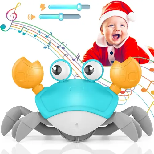 Crawling Crab Baby Toy, Upgraded Tummy Time Gifts for Newborn Babies 3-6 6-12 Month, Light-Up Walking Dancing Moving Crab with Music & Obstacle Avoidance, Rechargeable Sensory Development Toy (Green)