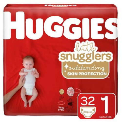 Huggies Newborn Little Snugglers Diapers, Heavy Absorbency, Size 1 (8-14 lbs), 32 Count