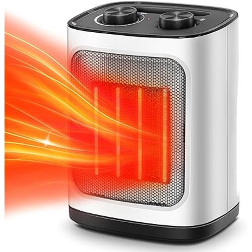 Kismile Portable Electric Space Heater, Small Ceramic Heater Fan with Thermostat, Tip-Over and Overheat Protection,Fast Heating for Home/Office,1500W(White)