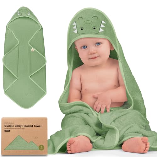 KeaBabies Hooded Baby Towel for Newborn, Baby Bath Towels(Alligator, 35x35) | Viscose Derived from Bamboo, Large Baby Towels with Hood, Boys, Girls, Toddler, Soft Absorbent Baby Bath Essentials