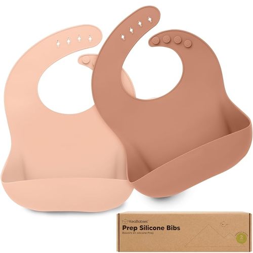 KeaBabies 2-Pack Silicone Bibs for Babies, Toddlers Girl, Boy – Sturdy Food-Grade Baby Bibs for Eating, Large Food Catcher, Clean & Put On Easily, Waterproof Toddler Feeding Essentials (Dusk)