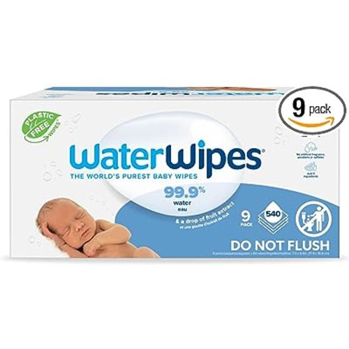 Amazon.com: WaterWipes Plastic-Free Original-baby Wipes, 99.9% Water Based Wipes, Unscented & Hypoallergenic for Sensitive Skin, 540 Count (9 packs), Packaging May Vary : Baby