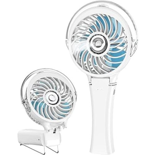 HandFan Portable Misting Fan, Handheld Mister Fan, USB Rechargeable Personal Mist Fan, Battery Operated Spray Water Fan, Mini Electric Cooling Hand Fans for Eyelash Travel Outdoors Hiking(White)
