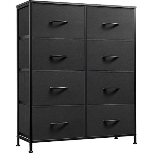 WLIVE Fabric Dresser for Bedroom, Tall Dresser with 8 Drawers, Storage Tower with Fabric Bins, Double Dressers, Chest of Drawers for Closet, Living Room, Hallway, Charcoal Black
