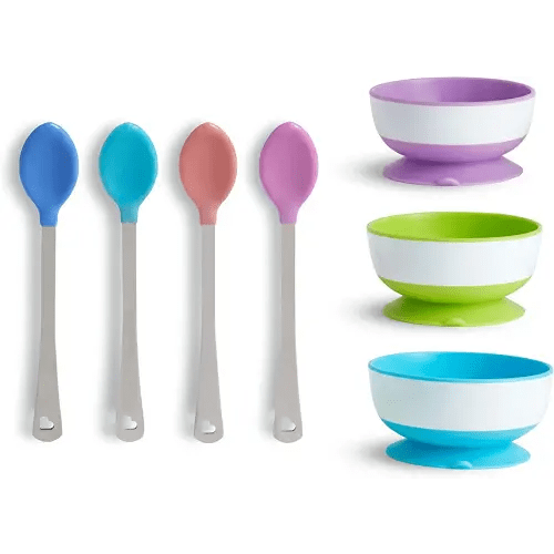 Munchkin® Stay Put™ Suction Bowl, 3 Pack with White Hot Infant Spoons, 4 Pack