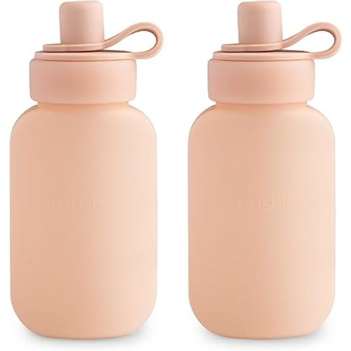 mushie Silicone Puree Pouch 2-Pack | 5 oz Reusable Baby Food Pouches (Blush)