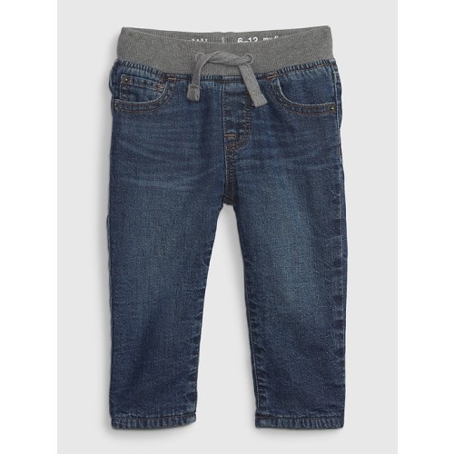 Baby Fleece-Lined Straight Jeans with Washwell in medium wash blue, size: 3-6 M