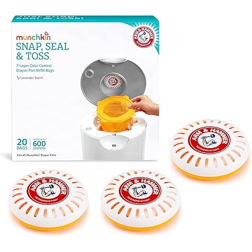 Munchkin® Refill Set for STEP™ and PAIL™ Diaper Pails - Includes 20 Arm & Hammer Snap, Seal & Toss™ Refill Bags and and 3 PUCK™ Baking Soda Cartridges