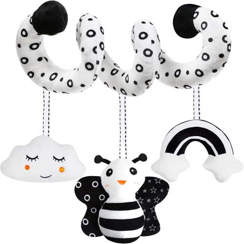 Baby Spiral Hanging Stroller and Car Seat Toys Black and White High Contrast Sensory Toy Newborn Plush Activity Toys for Bed Bassinet Crib Baby Carrier Gifts for 0 3 6 9 12 Months Girls Boys