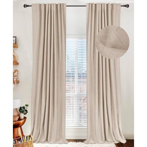 100% Blackout Shield Oatmeal Blackout Curtains for Bedroom 84 Inches Long,Back Tab/Rod Pocket Living Room Drapes,Thermal Insulated Linen Blackout Curtains 2 Panels Set,50" W x 84" L,Oatmeal