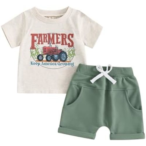Toddler Baby Boy Summer Clothes Tractor/Funny Letters Print T-Shirt Casual Shorts Set Infant Baby Farm Clothes