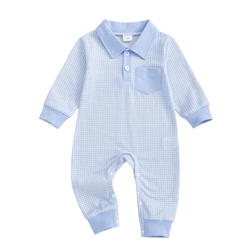 GGBNOMER Newborn Baby Boy Winter Clothes Long Sleeve Lapel Jumpsuit Collar Plaid Romper Playsuit Infant Baby Boy Fall Outfit