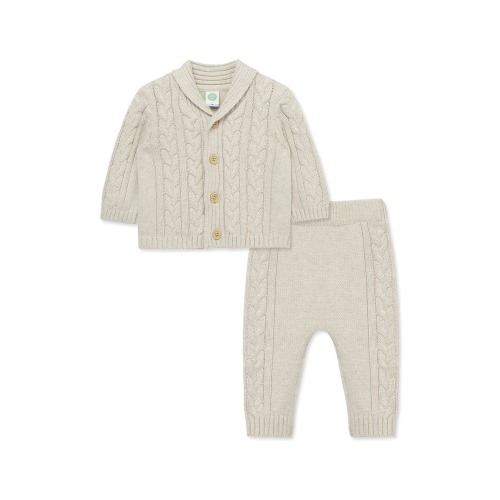 Cable Cotton Cardigan & Sweater Pants Set