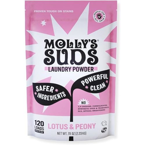 Molly's Suds Original Laundry Detergent Powder | Clean Laundry Detergent Powder for Sensitive Skin | Simple, Effective Ingredients, Stain Fighting | 120 Loads (Lotus & Peony)
