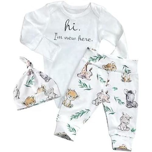 WIQI Newborn Boy Clothes Letter Print Long Sleeve Romper+Cute Animal Pants With Hat 3PCS Baby Boy Fall Winter Outfits