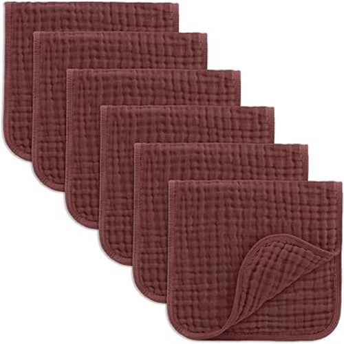 Comfy Cubs Muslin Burp Cloths Set Large 100% Cotton Hand Washcloths for Babies, Baby Essentials 6 Layers Extra Absorbent and Soft Boys & Girls Baby Bibs & Burp Cloths Set (Wine, 6-Pack, 20" X10")
