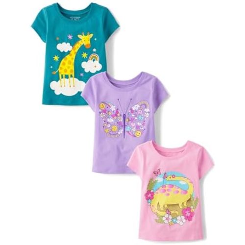 The Children's Place Baby and Toddler Girls' Animal Short Sleeve Graphic T-Shirts, Multipack