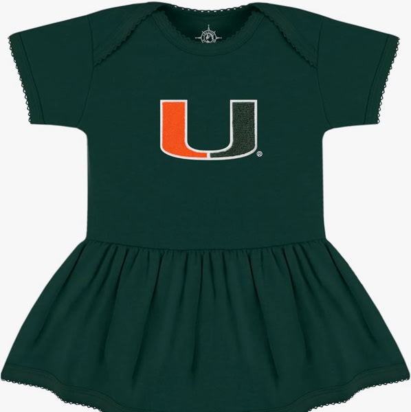 College Baby NCAA Picot Bodysuit Dress Short Sleeve, for Girls, (0-24 Mos)