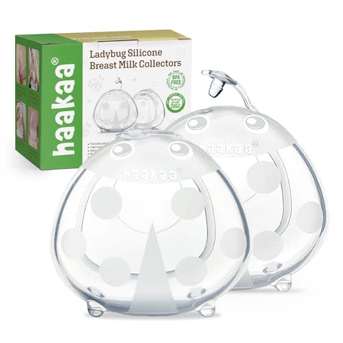 haakaa Ladybug Silicone Breast Milk Collector - Wearable Nursing Cups for Breastfeeding Moms, Collect Leaky Breast Milk, Protect Sore Nipples, Made of Soft Food Grade Silicone (1.4oz/40ml, 2 pcs)