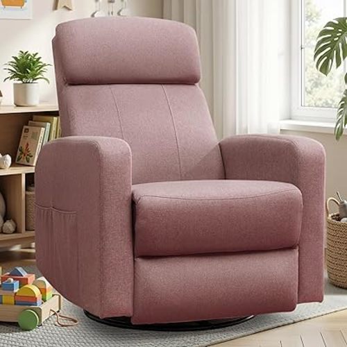Power Swivel Recliner Chairs for Adults, Electric Glider Rocking Chair Nursery, Glider Recliner Nursery Chair with Classified Side Pocket, Nursery Rocking Chairs with USB and Type-C Ports